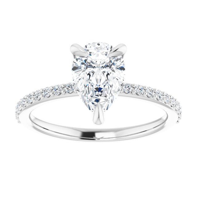 14K White 9x6 mm Pear Engagement Ring Mounting variant--Pear variant--2CT variant--14K-white-gold