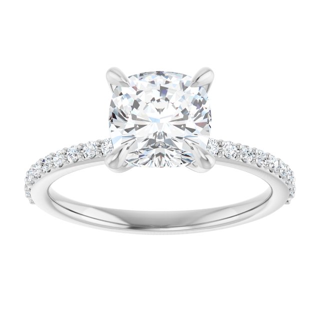 14K White 7 mm Cushion Engagement Ring Mounting variant--Cushion variant--3CT variant--14K-white-gold