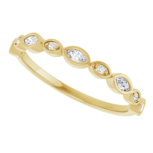 Swing diamond band in 14K gold, side profile showing swing design variant--Marquise variant--14K-yellow-gold variant--Diamond-Nat