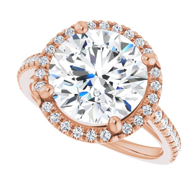 French-set halo ring 3CT round side view variant--Round variant--4CT variant--14K-rose-gold