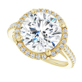 French-set halo ring 3CT round alternate angle variant--Round variant--4CT variant--14K-yellow-gold