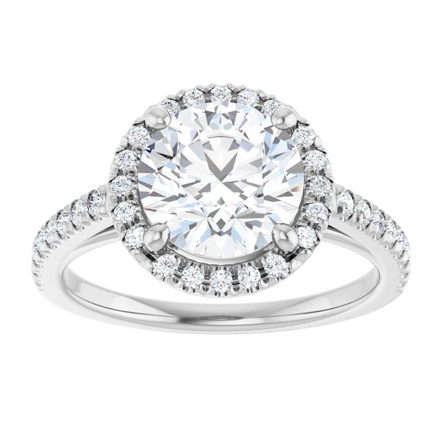 14K white gold 2CT Round Diamond French-Set Engagement Ring variant--Round variant--3CT variant--14K-white-gold