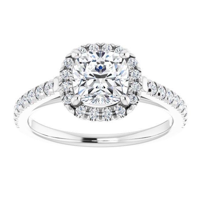 14K white gold 1CT Cushion Diamond French-Set Engagement Ring variant--Cushion variant--2CT variant--14K-white-gold