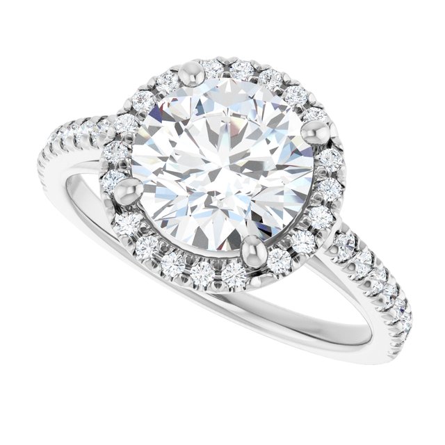 French-set halo ring with round center diamond in gold variant--Round variant--2CT variant--14K-white-gold