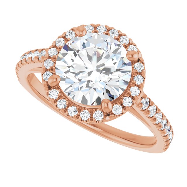 French-set halo ring round center side angle variant--Round variant--2CT variant--14K-rose-gold