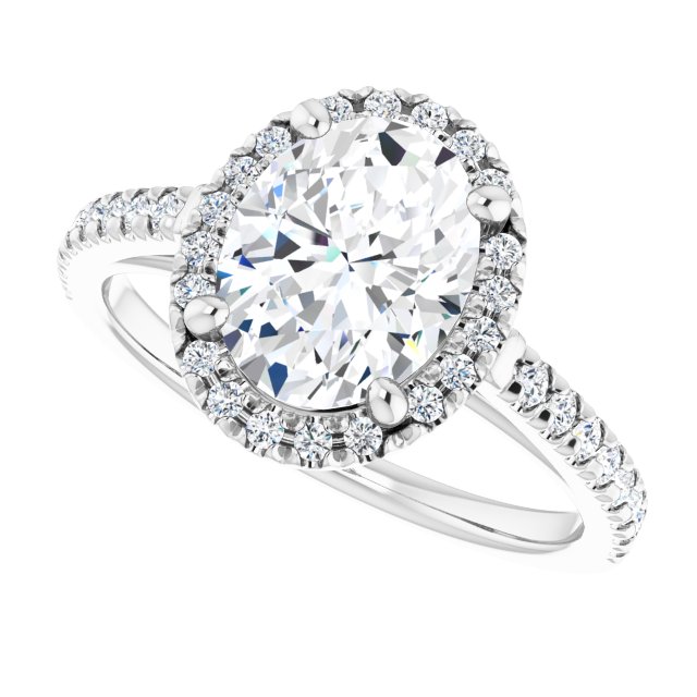 French-set halo ring with oval-cut center in gold variant--Oval variant--2CT variant--14K-white-gold