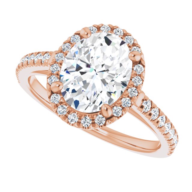 French-set halo ring oval center side angle variant--Oval variant--2CT variant--14K-rose-gold