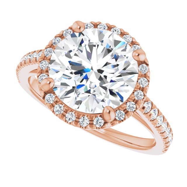 French-set halo ring 2CT round side profile variant--Round variant--3CT variant--14K-rose-gold