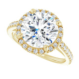 French-set halo ring 2CT round alternate view variant--Round variant--3CT variant--14K-yellow-gold