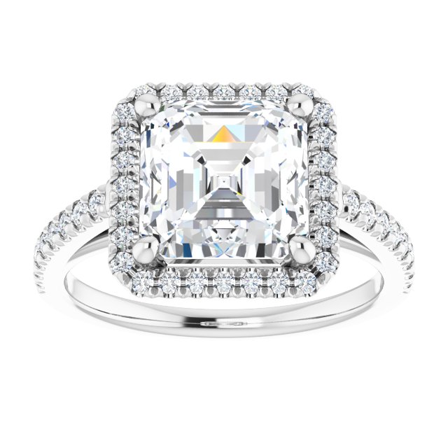 14K white gold 3CT Asscher Diamond French-Set Engagement Ring variant--Asscher variant--4CT variant--14K-white-gold