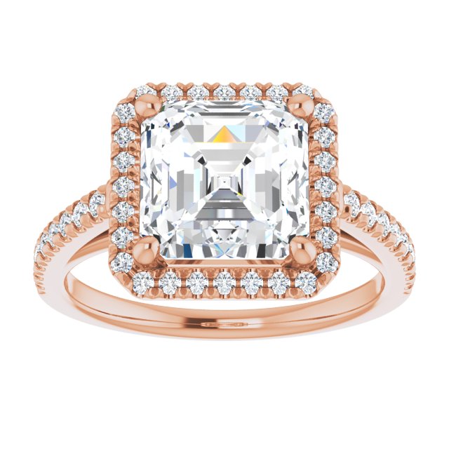 14K rose gold 3CT Asscher Diamond French-Set Engagement Ring variant--Asscher variant--4CT variant--14K-rose-gold