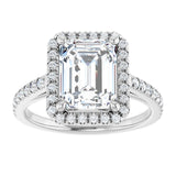 14K white gold 3CT Emerald Diamond French-Set Engagement Ring variant--Emerald variant--4CT variant--14K-white-gold