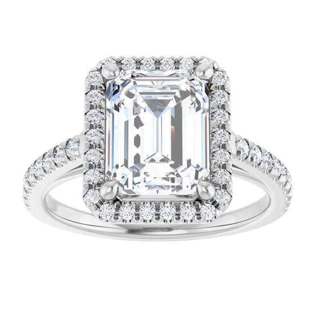 14K white gold 3CT Emerald Diamond French-Set Engagement Ring variant--Emerald variant--4CT variant--14K-white-gold
