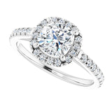 French-set halo ring with 4CT asscher center, dramatic view variant--Cushion variant--1CT variant--14K-white-gold
