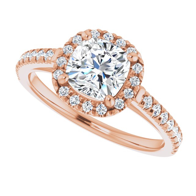 French-set halo ring 4CT asscher side profile variant--Cushion variant--1CT variant--14K-rose-gold