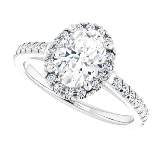 French-set halo ring with 2CT marquise center variant--Oval variant--1CT variant--14K-white-gold