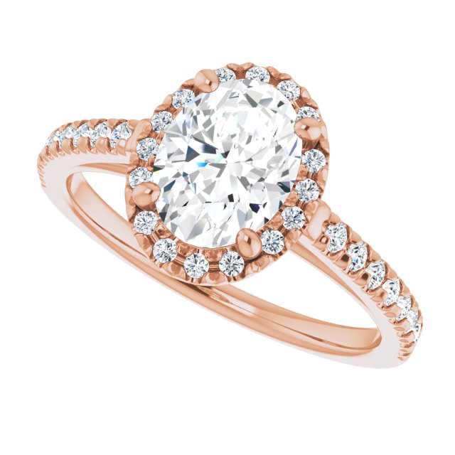 French-set halo ring 2CT marquise side profile variant--Oval variant--1CT variant--14K-rose-gold
