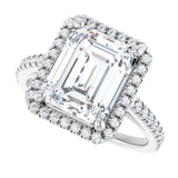 French-set halo ring with 3CT emerald center in gold variant--Emerald variant--4CT variant--14K-white-gold