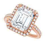 French-set halo ring 3CT emerald side view variant--Emerald variant--4CT variant--14K-rose-gold