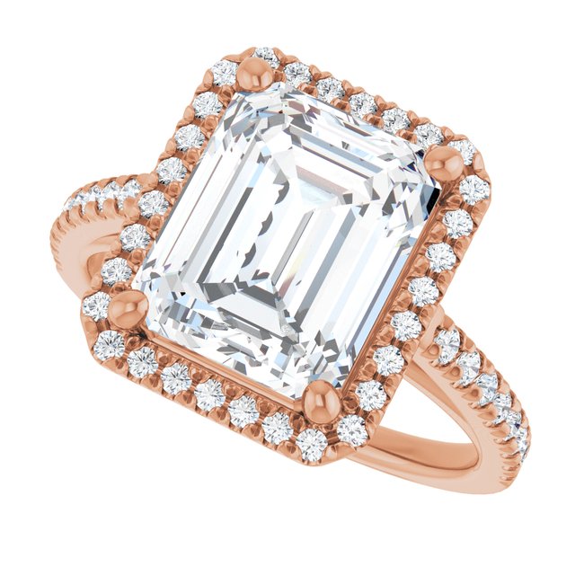 French-set halo ring 3CT emerald side view variant--Emerald variant--4CT variant--14K-rose-gold