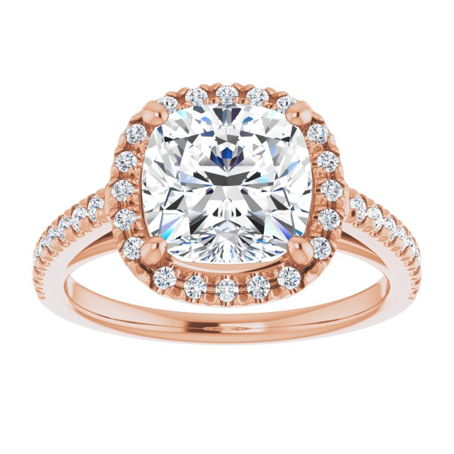 14K rose gold 3CT Cushion Diamond French-Set Engagement Ring variant--Cushion variant--4CT variant--14K-rose-gold