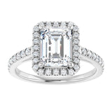 14K white gold 2CT Emerald Diamond French-Set Engagement Ring variant--Emerald variant--3CT variant--14K-white-gold