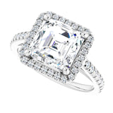 French-set halo ring with 2CT asscher center variant--Asscher variant--3CT variant--14K-white-gold
