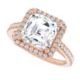 French-set halo ring 2CT asscher side profile variant--Asscher variant--3CT variant--14K-rose-gold