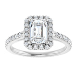 14K white gold 1CT Emerald Diamond French-Set Engagement Ring variant--Emerald variant--2CT variant--14K-white-gold