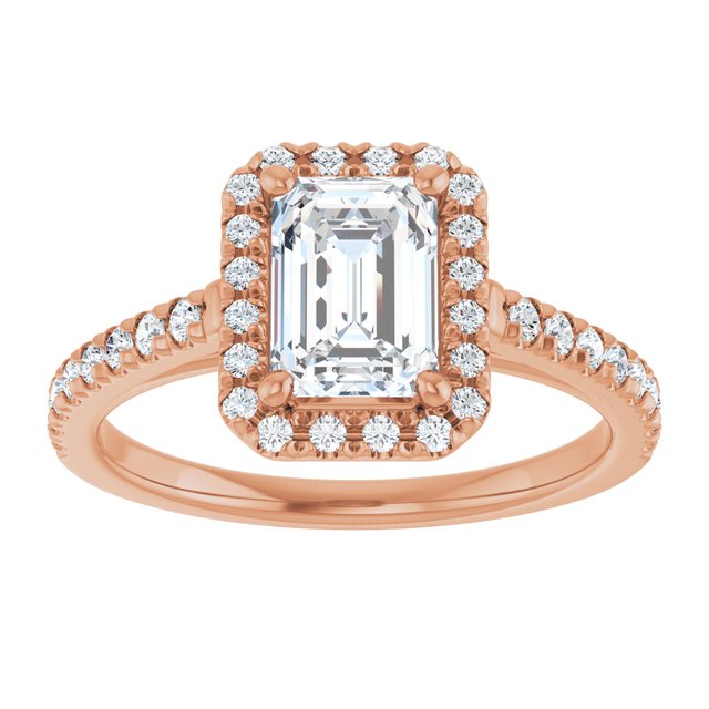 14K rose gold 1CT Emerald Diamond French-Set Engagement Ring variant--Emerald variant--2CT variant--14K-rose-gold