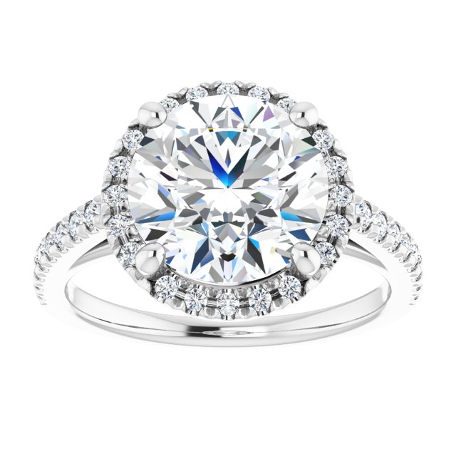14K white gold 3CT Round Diamond French-Set Engagement Ring variant--Round variant--4CT variant--14K-white-gold