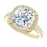 French-set halo ring 3CT cushion alternate angle variant--Cushion variant--4CT variant--14K-yellow-gold