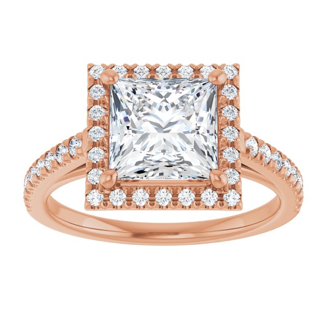14K rose gold 2CT Square Diamond French-Set Engagement Ring variant--Square variant--1CT variant--14K-rose-gold