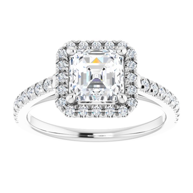 14K white gold 1CT Asscher Diamond French-Set Engagement Ring variant--Asscher variant--2CT variant--14K-white-gold