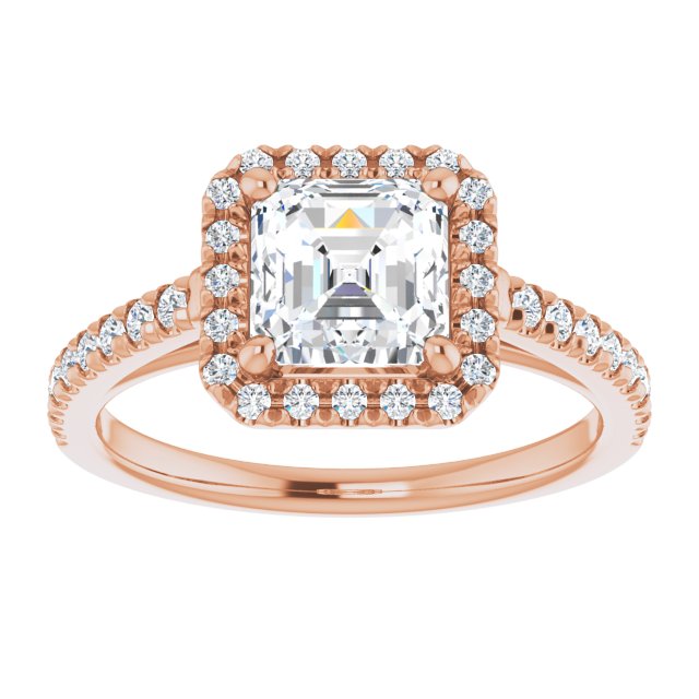 14K rose gold 1CT Asscher Diamond French-Set Engagement Ring variant--Asscher variant--2CT variant--14K-rose-gold