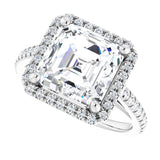 French-set halo ring with 3CT asscher center in gold variant--Asscher variant--4CT variant--14K-white-gold