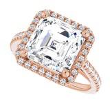 French-set halo ring 3CT asscher side view variant--Asscher variant--4CT variant--14K-rose-gold