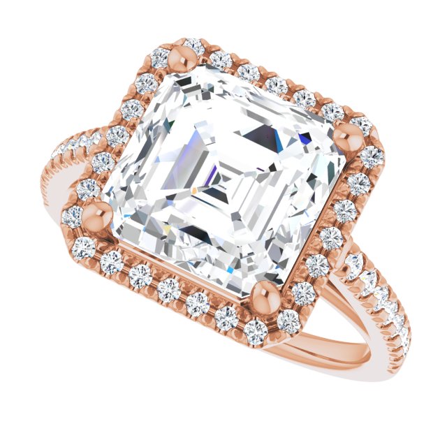 French-set halo ring 3CT asscher side view variant--Asscher variant--4CT variant--14K-rose-gold