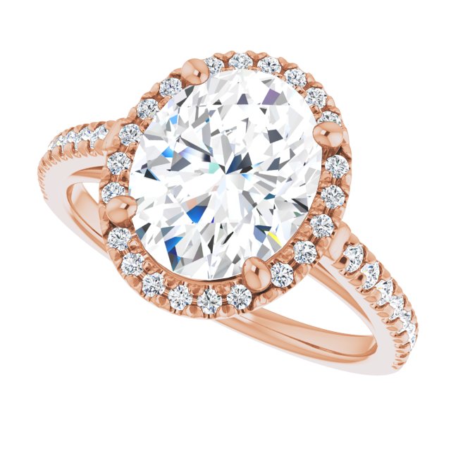French-set halo ring 2CT oval side profile variant--Oval variant--3CT variant--14K-rose-gold