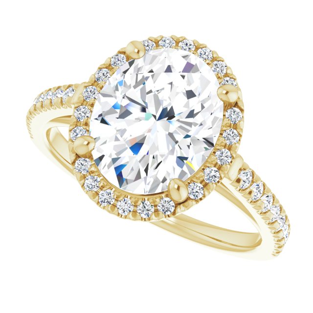 French-set halo ring 2CT oval alternate view variant--Oval variant--3CT variant--14K-yellow-gold