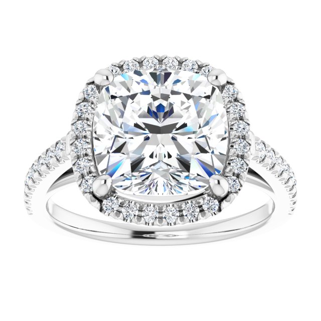 14K white gold 4CT Cushion Diamond French-Set Engagement Ring variant--Marquise variant--1CT variant--14K-white-gold