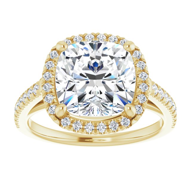 14K yellow gold 4CT Cushion Diamond French-Set Engagement Ring variant--Marquise variant--1CT variant--14K-yellow-gold