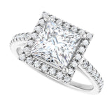 French-set halo ring with 3CT square center in gold variant--Square variant--2CT variant--14K-white-gold