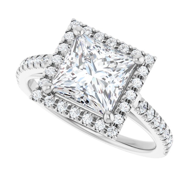 French-set halo ring with 3CT square center in gold variant--Square variant--2CT variant--14K-white-gold