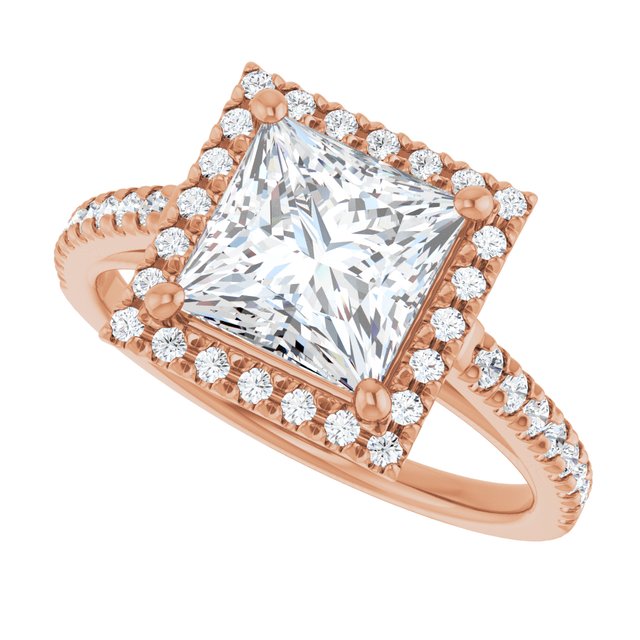 French-set halo ring 3CT square side view variant--Square variant--2CT variant--14K-rose-gold