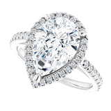 French-set halo ring with 2CT pear center variant--Pear variant--3CT variant--14K-white-gold