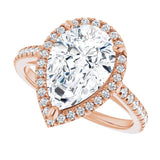 French-set halo ring 2CT pear side profile variant--Pear variant--3CT variant--14K-rose-gold