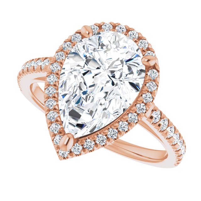 French-set halo ring 2CT pear side profile variant--Pear variant--3CT variant--14K-rose-gold
