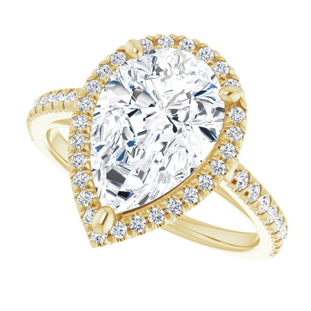 French-set halo ring 2CT pear alternate view variant--Pear variant--3CT variant--14K-yellow-gold