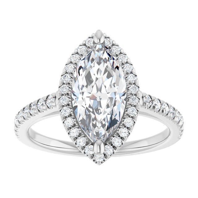 14K white gold 2CT Marquise Diamond French-Set Engagement Ring variant--Oval variant--1CT variant--14K-white-gold